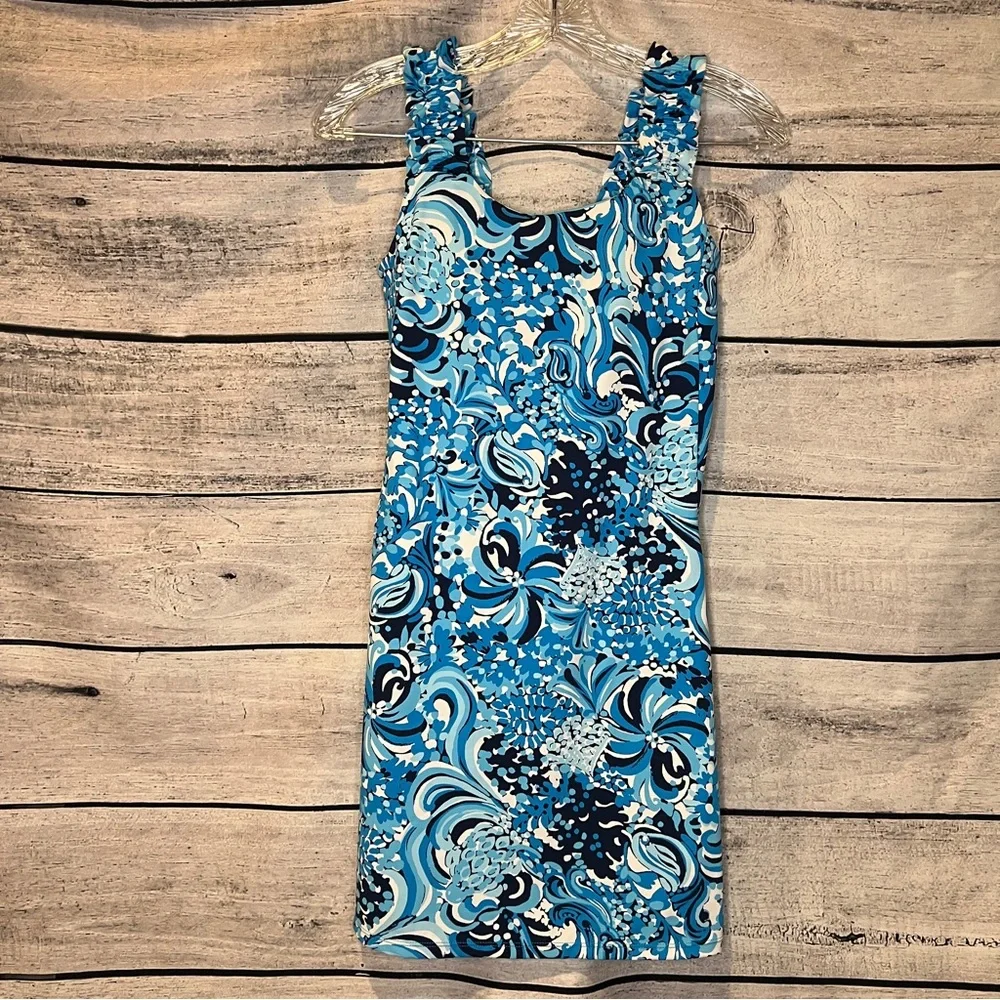 Lilly Pulitzer Luxletic Noelani Mermaizing White Blue UPF 50 Stretch Dress XS - Picture 2 of 8